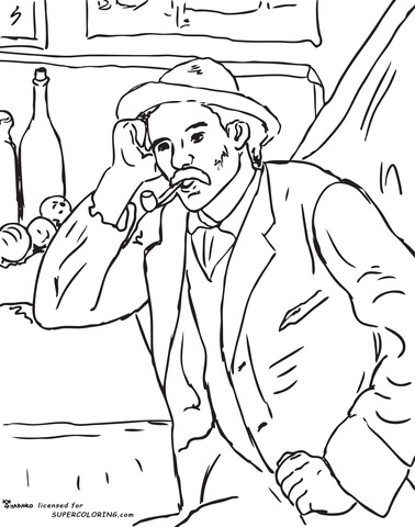 Man With A Pipe By Paul Cezanne Coloring Page